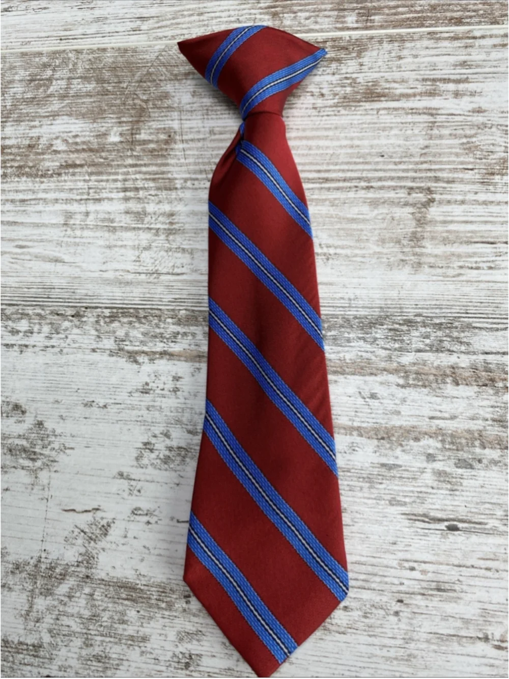 Boys Red Blue Striped Clip-On Tie Kids Pre-Tied Uniform Necktie